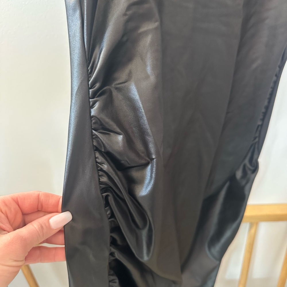 Faux Leather Black Sleeveless Dress - Picture 2 of 6